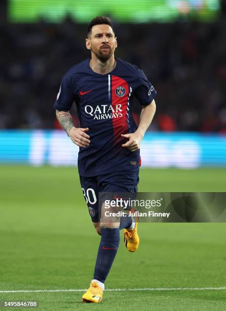 Lionel Messi of Paris Saint-Germain during the Ligue 1 match between Paris Saint-Germain and Clermont Foot at Parc des Princes on June 03, 2023 in...