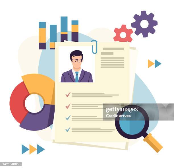 bildbanksillustrationer, clip art samt tecknat material och ikoner med searching the best candidate or job, human resources, head hunt. - cv