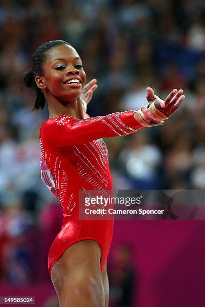 Gabrielle Douglas of the United States performs on the floor exercise in the Artistic Gymnastics Women's Team final on Day 4 of the London 2012...