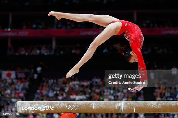 Kyla Ross of the United States competes on the balance beam in the Artistic Gymnastics Women's Team final on Day 4 of the London 2012 Olympic Games...