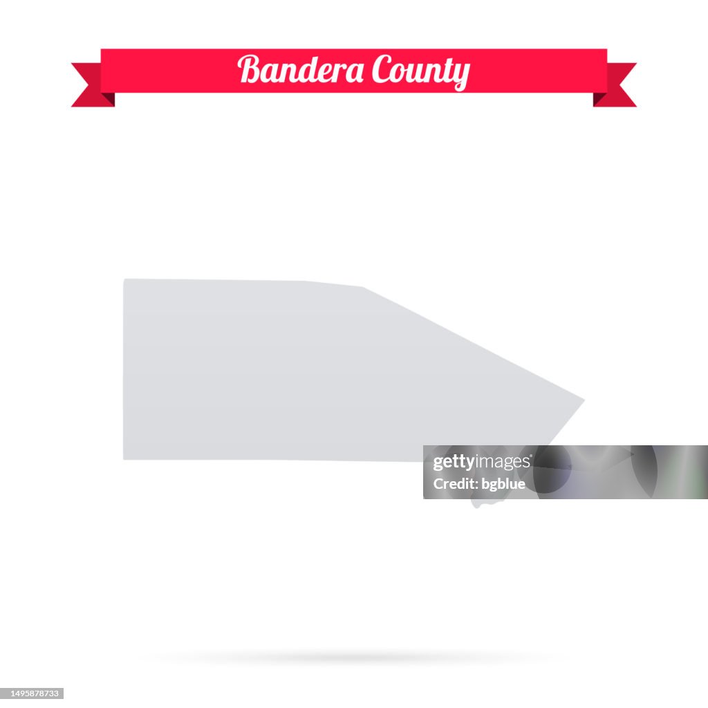 Bandera County, Texas. Map on white background with red banner