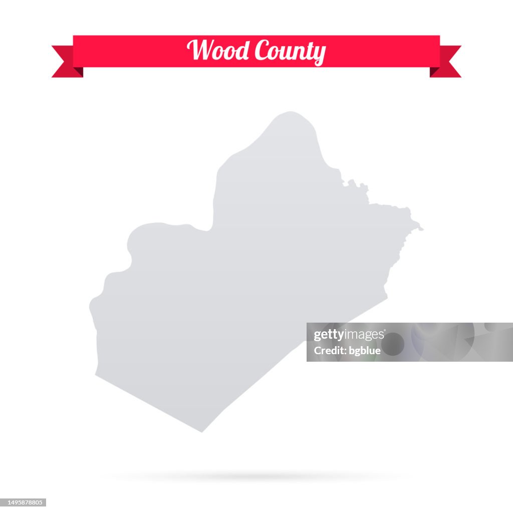 Wood County, West Virginia. Map on white background with red banner