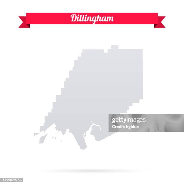 dillingham, alaska. map on white background with red banner - dillingham census area alaska stock illustrations