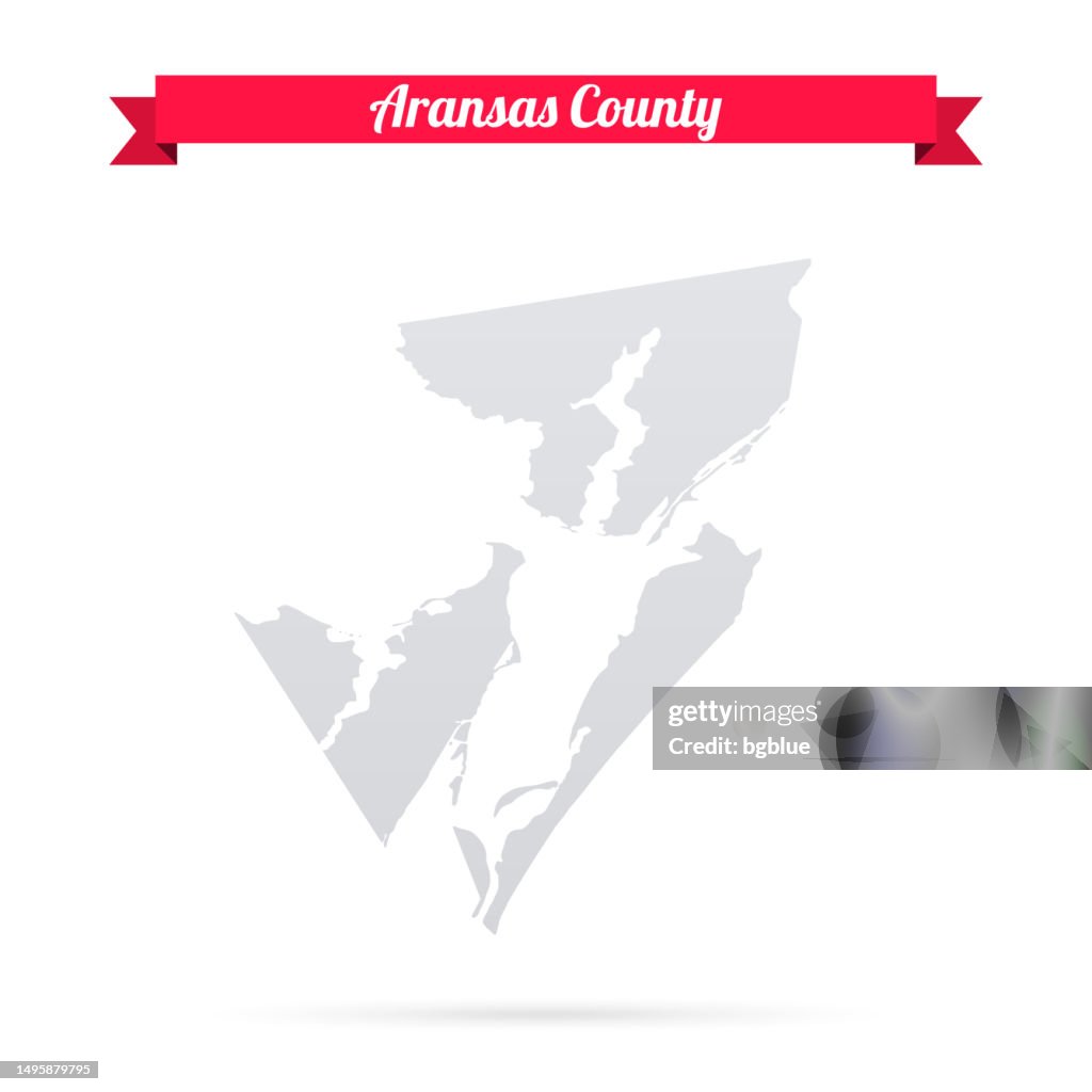 Aransas County, Texas. Map on white background with red banner