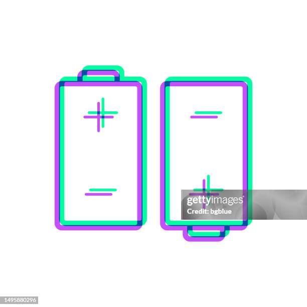 two batteries. icon with two color overlay on white background - reverse concept stock illustrations