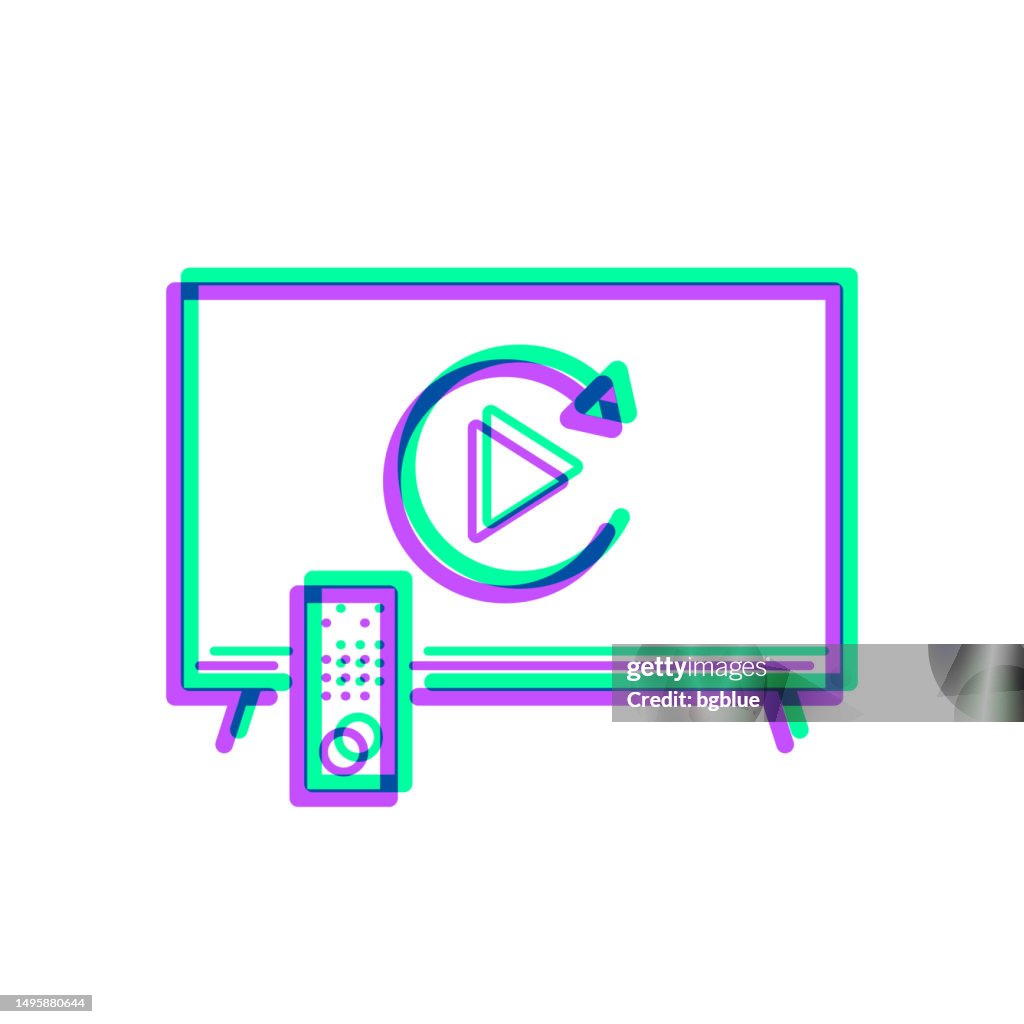 Repetición en TV. Icono con superposición de dos colores sobre fondo blanco