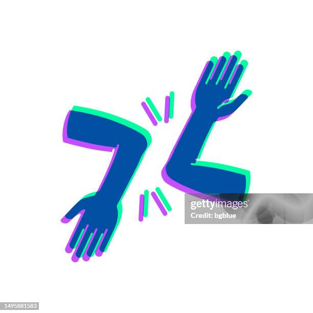 elbow bump - novel greeting. icon with two color overlay on white background - elbow bump stock illustrations