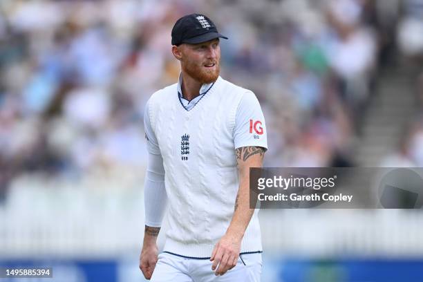 England captain Ben Stokes during day three of the LV= Insurance Test Match between England and Ireland at Lord's Cricket Ground on June 03, 2023 in...