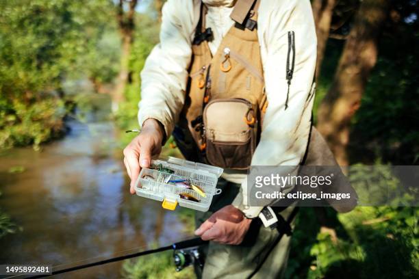 these are great lures that fish love - fishing tackle box stock pictures, royalty-free photos & images