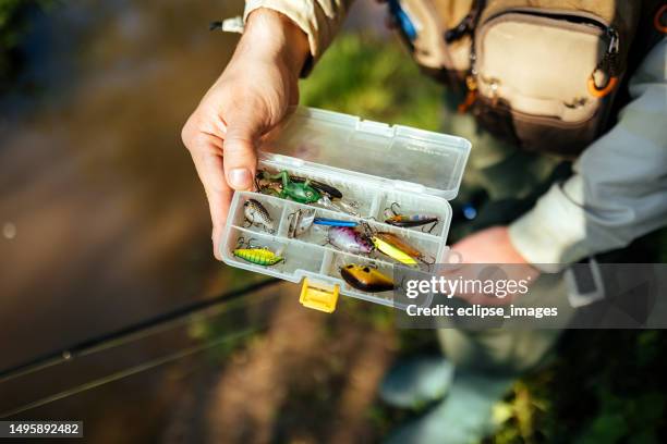 these are great lures that fish love - fly casting stock pictures, royalty-free photos & images