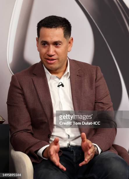 Ross Taylor of New Zealand speaks during the filming of "An Afternoon With" ahead of the ICC World Test Championship Final at The Oval on June 04,...