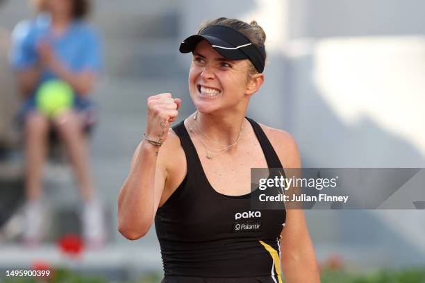 Elina Svitolina of Ukraine celebrates a point against Darya Kasatkina during the Women's Singles Fourth Round match on Day Eight of the 2023 French...