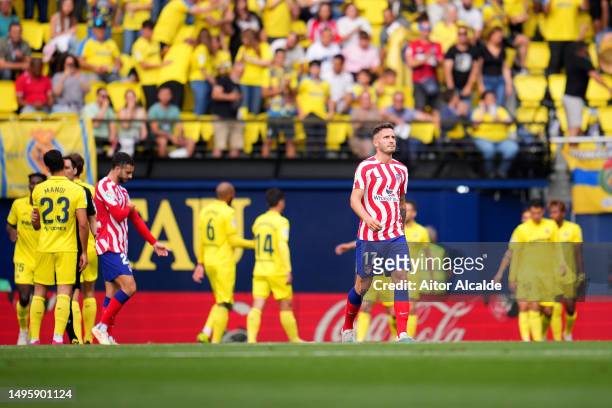 Saul Niguez of Atletico Madrid reacts after Nicolas Jackson of Villarreal CF scores their sides first goal during the LaLiga Santander match between...