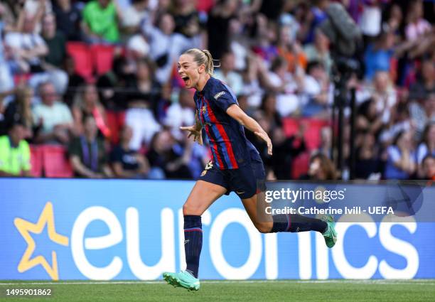 Fridolina Rolfo of FC Barcelona celebrates scoring the teams third goal during the UEFA Women's Champions League final match between FC Barcelona and...