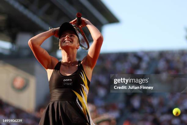 Elina Svitolina of Ukraine celebrates winning match point against Darya Kasatkina during the Women's Singles Fourth Round match on Day Eight of the...