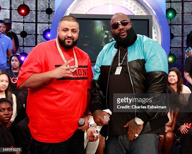 Khaled and rapper Rick Ross visit BET's "106 & Park" at BET Studios on July 30, 2012 in New York City.