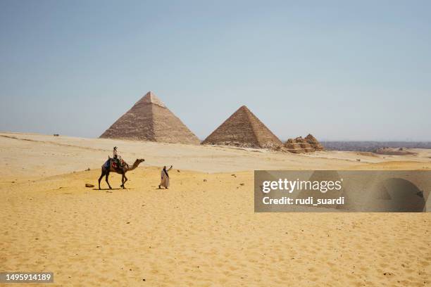 bédouin menant un chameau avec un touriste dans le désert - europe de l'ouest photos et images de collection