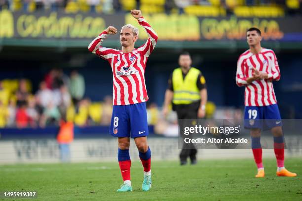 Antoine Griezmann of Atletico Madrid reacts after the LaLiga Santander match between Villarreal CF and Atletico de Madrid at Estadio de la Ceramica...