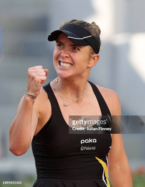 Elina Svitolina of Ukraine celebrates in her match against Daria Kasatkina during the Women's Singles Fourth Round match on Day Eight of the 2023...