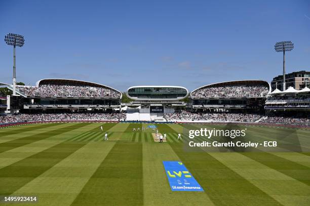 General view of play from the pavilion end during day one of the LV= Insurance Test Match between England and Ireland at Lord's Cricket Ground on...
