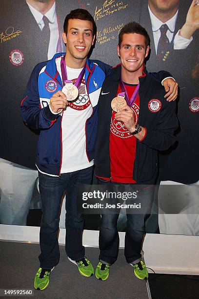 Olympians Nick McCrory and David Boudia visit the USA House at the Royal College of Art on July 31, 2012 in London, England.