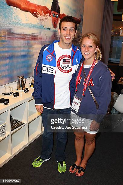 Olympians Nick McCrory and Abby Johnston visit the USA House at the Royal College of Art on July 31, 2012 in London, England.