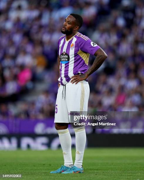 Cyle Larin of Real Valladolid CF reacts during the LaLiga Santander match between Real Valladolid CF and Getafe CF at Estadio Municipal Jose Zorrilla...