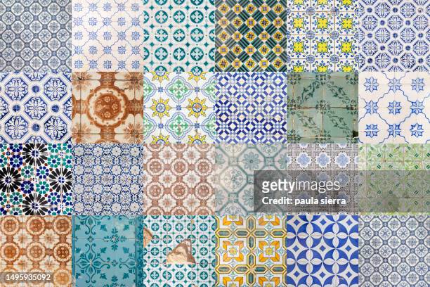 different ceramic tile portuguese pattern - portuguese tiles foto e immagini stock