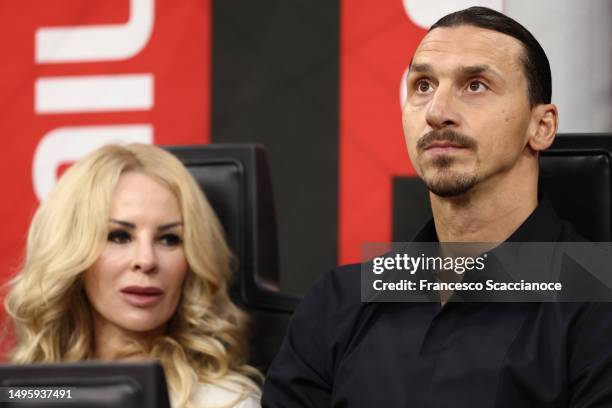 Milan, ITALY Zlatan Ibrahimovic of AC Milan and his wife Helena Seger look on ahead of the Serie A match between AC Milan and Hellas Verona at Stadio...