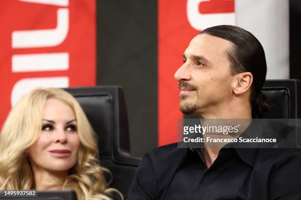 Milan, ITALY Zlatan Ibrahimovic of AC Milan and his wife Helena Seger look on ahead of the Serie A match between AC Milan and Hellas Verona at Stadio...