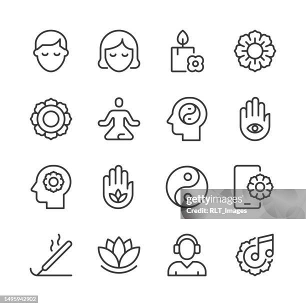 ilustrações de stock, clip art, desenhos animados e ícones de meditation icons — monoline series - budismo