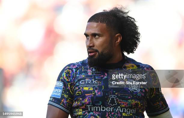 Tevita Satae of Hull FC looks on during the Betfred Super League Magic Weekend match between Hull FC and Warrington Wolves at St James' Park on June...