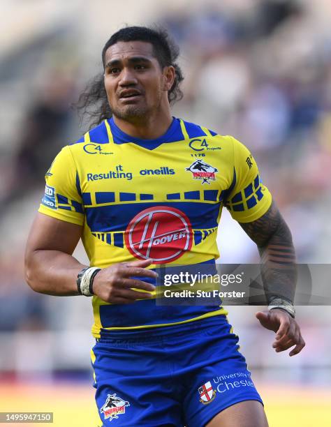 Warrington player Peter Mata'utia in action during the Betfred Super League Magic Weekend match between Hull FC and Warrington Wolves at St James'...