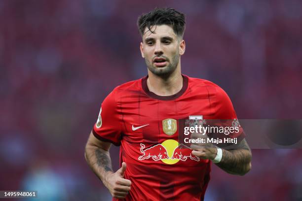 Dominik Szoboszlai of RB Leipzig looks on during the DFB Cup final match between RB Leipzig and Eintracht Frankfurt at Olympiastadion on June 03,...