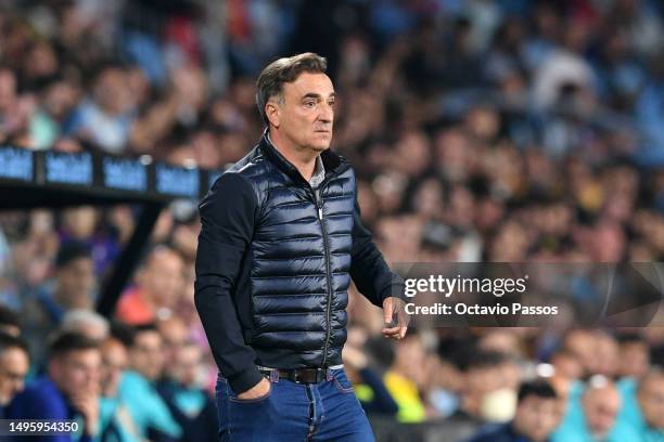 Carlos Carvalhal, Head Coach of RC Celta, reacts during the LaLiga Santander match between RC Celta and FC Barcelona at Estadio Balaidos on June 04,...