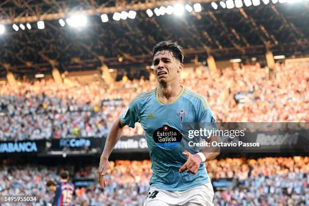 Gabri Veiga of RC Celta celebrates after scoring the team's first goal during the LaLiga Santander match between RC Celta and FC Barcelona at Estadio...