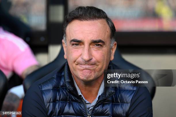Carlos Carvalhal, Head Coach of RC Celta, looks on prior to the LaLiga Santander match between RC Celta and FC Barcelona at Estadio Balaidos on June...