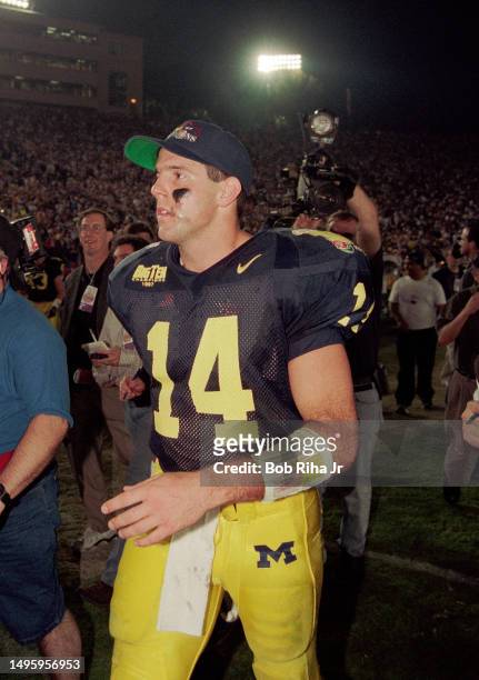 University of Michigan Quarterback Brian Griese post- game action at Rose Bowl of Michigan Wolverines against Washington State Cougars, January 1,...