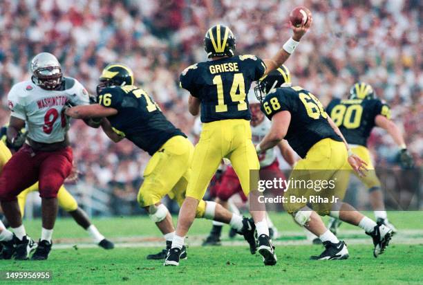 University of Michigan Quarterback Brian Griese during game action at Rose Bowl of Michigan Wolverines against Washington State Cougars, January 1,...