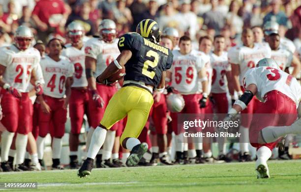 University of Michigan Wolverines Charles Woodson game action during Rose Bowl game of Michigan Wolverines against Washington State Cougars, January...