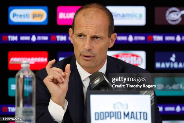 Juventus manager, Massimiliano Allegri, during a post-match press conference after the Serie A match between Udinese Calcio and Juventus at Dacia...