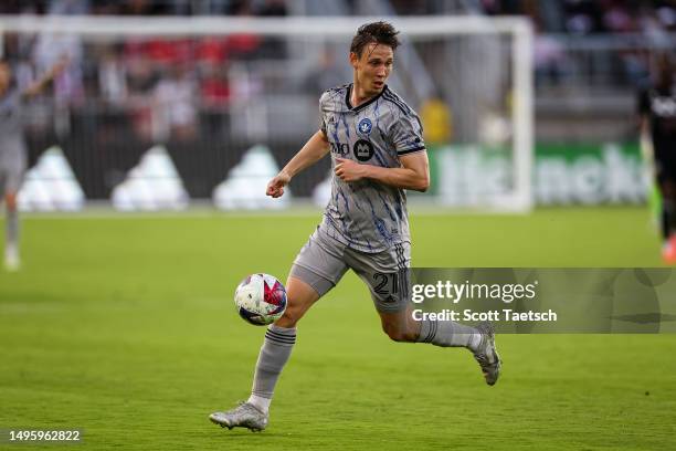 Lassi Lappalainen of CF Montréal controls the ball against the D.C. United during the first half of the MLS game at Audi Field on May 31, 2023 in...