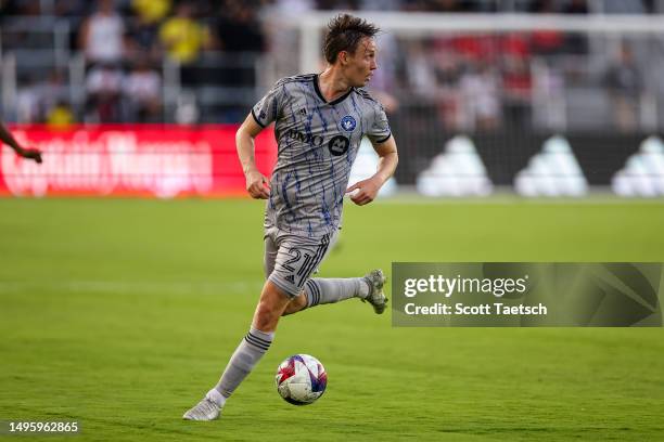 Lassi Lappalainen of CF Montréal handles the ball against the D.C. United during the first half of the MLS game at Audi Field on May 31, 2023 in...