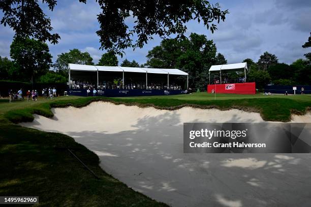 General view of the 18th hole during the final round of the UNC Health Championship presented by STITCH at Raleigh Country Club on June 04, 2023 in...