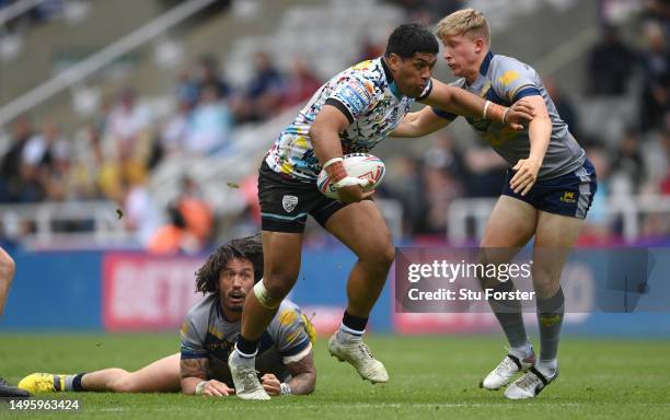 Leigh player Atalani Selesele-Asiata in action during the Betfred Super League Magic Weekend match between Wakefield Trinity and Leigh Leopards at St...