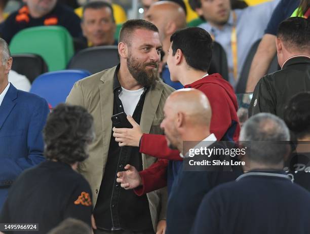 Daniele De Rossi sits in the stands during the Serie A match between AS Roma and Spezia Calcio at Stadio Olimpico on June 04, 2023 in Rome, Italy.