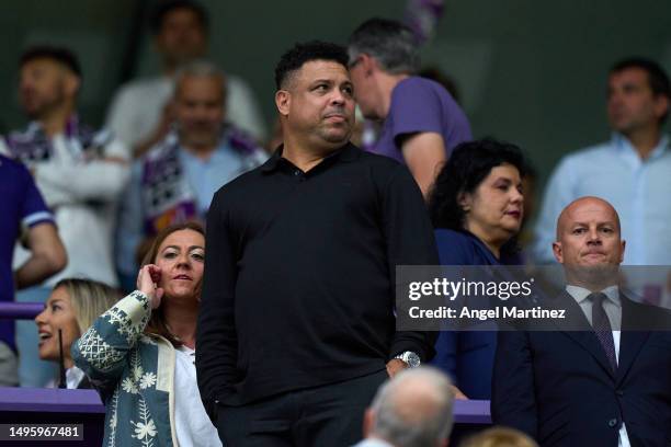 Ronaldo Nazario, owner of Real Valladolid CF looks on from the stands prior to during the LaLiga Santander match between Real Valladolid CF and...