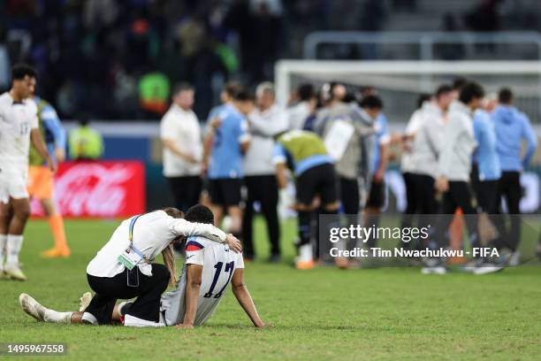 Justin Che of USA look dejected following the team's defeat in the FIFA U-20 World Cup Argentina 2023 Quarter Finals match between USA and Uruguay at...