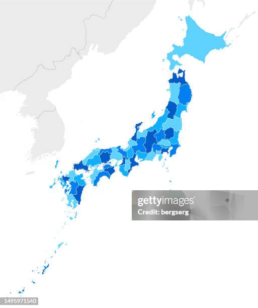 high detailed japan blue map with regions and national borders of south korea, russia and north korea - niigata stock illustrations