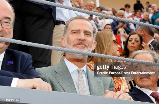 King Philip IV attends the press bullfight at the Plaza de las Ventas on June 4, 2023 in Madrid, Spain.